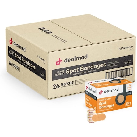 Dealmed Adhesive Bandages, Spot, Sheer, 7/8", 100/Bx, 24/Cs, 2400PK 783824